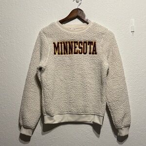 Minnesota Cream Sherpa Pullover Size S Maroon Gold Embroidered Cozy Fleece Cozy